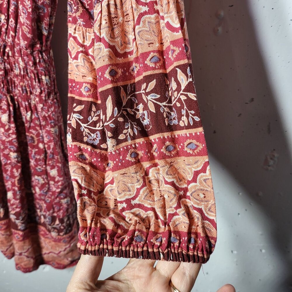 American Eagle Womens Floral Paisley Long Sleeve Mini Dress Size Small Boho Date - Picture 6 of 12